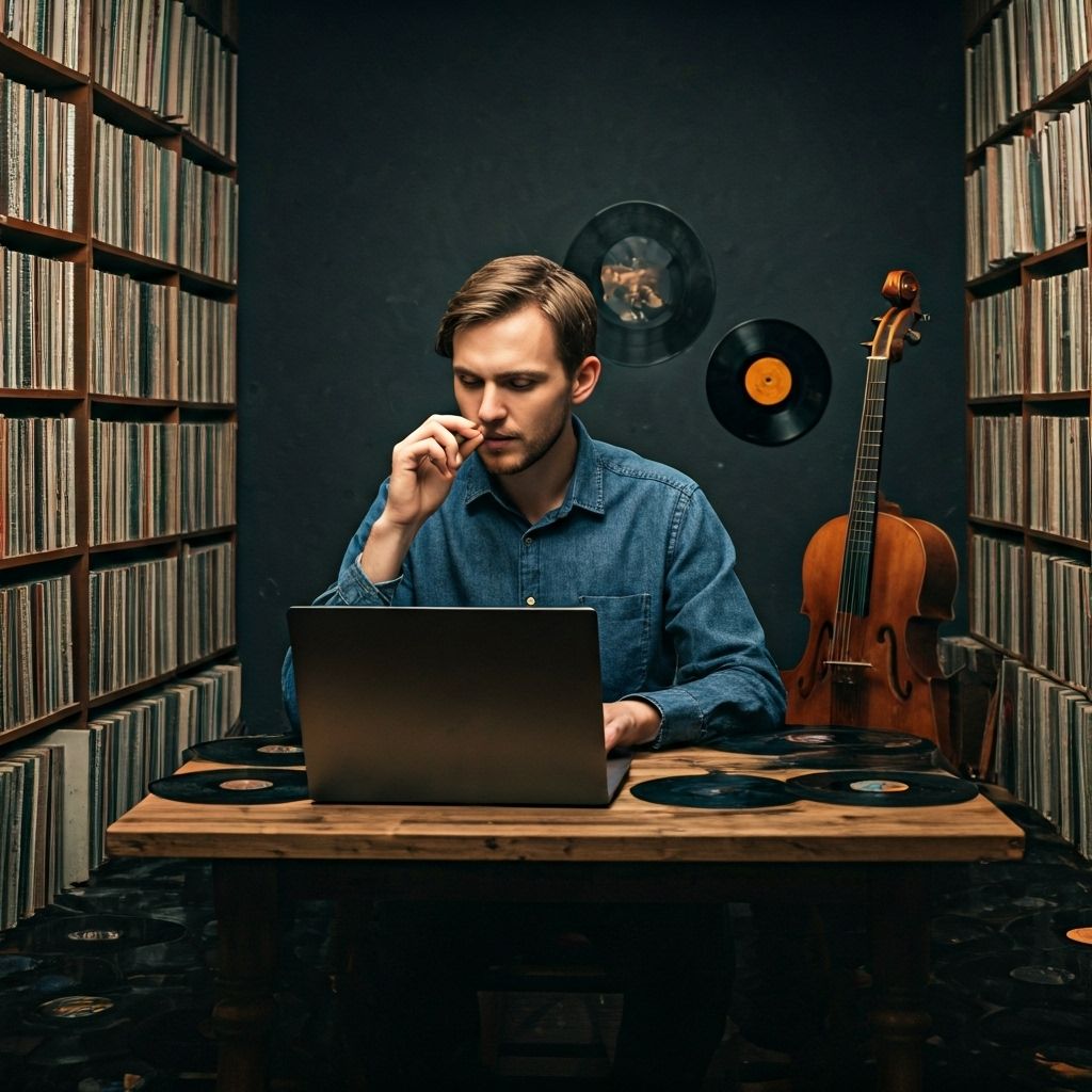 Bob with laptop and records