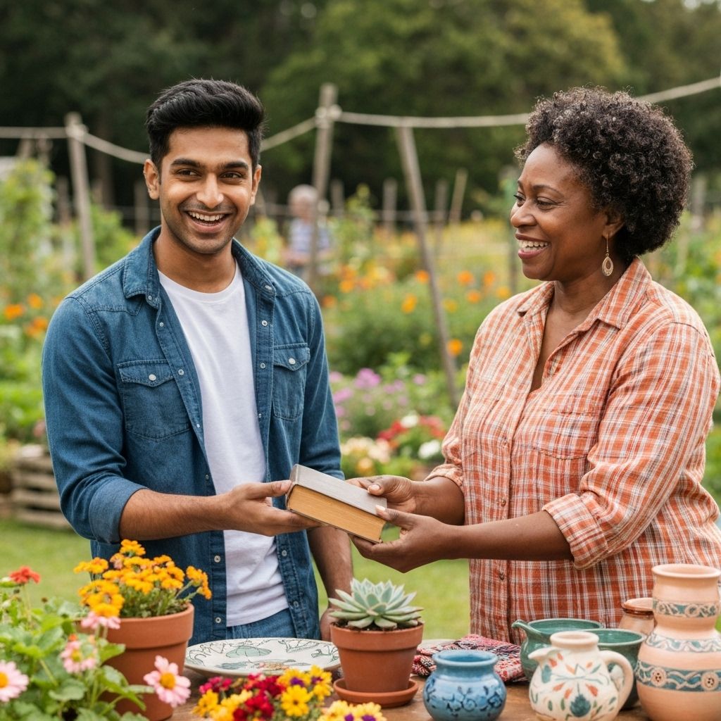 Local community members trading items face to face