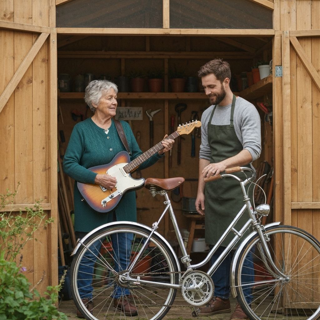 People trading practical items in a community setting