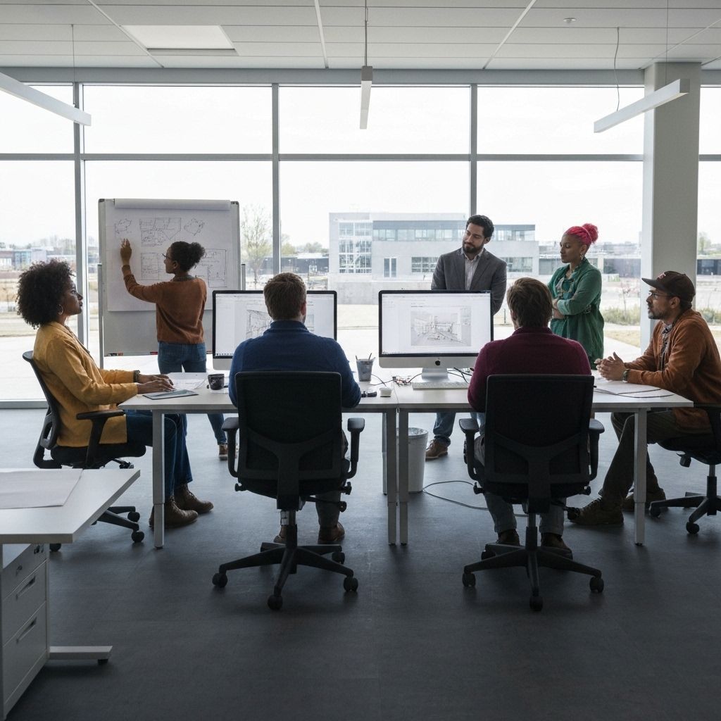 Team collaborating in transparent workspace with community members providing feedback