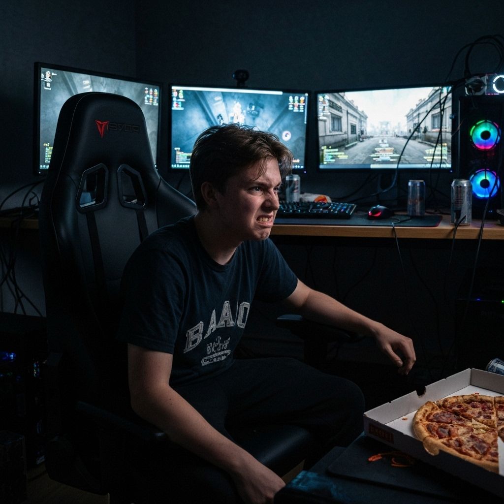 Cluttered gaming setup representing the wake-up moment